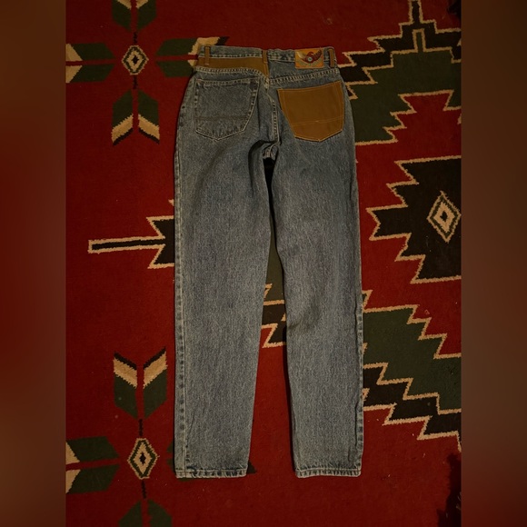 Y2K Buffalo David Bitton Blue Denim Jeans with Brown Leather Trim - Picture 5 of 6